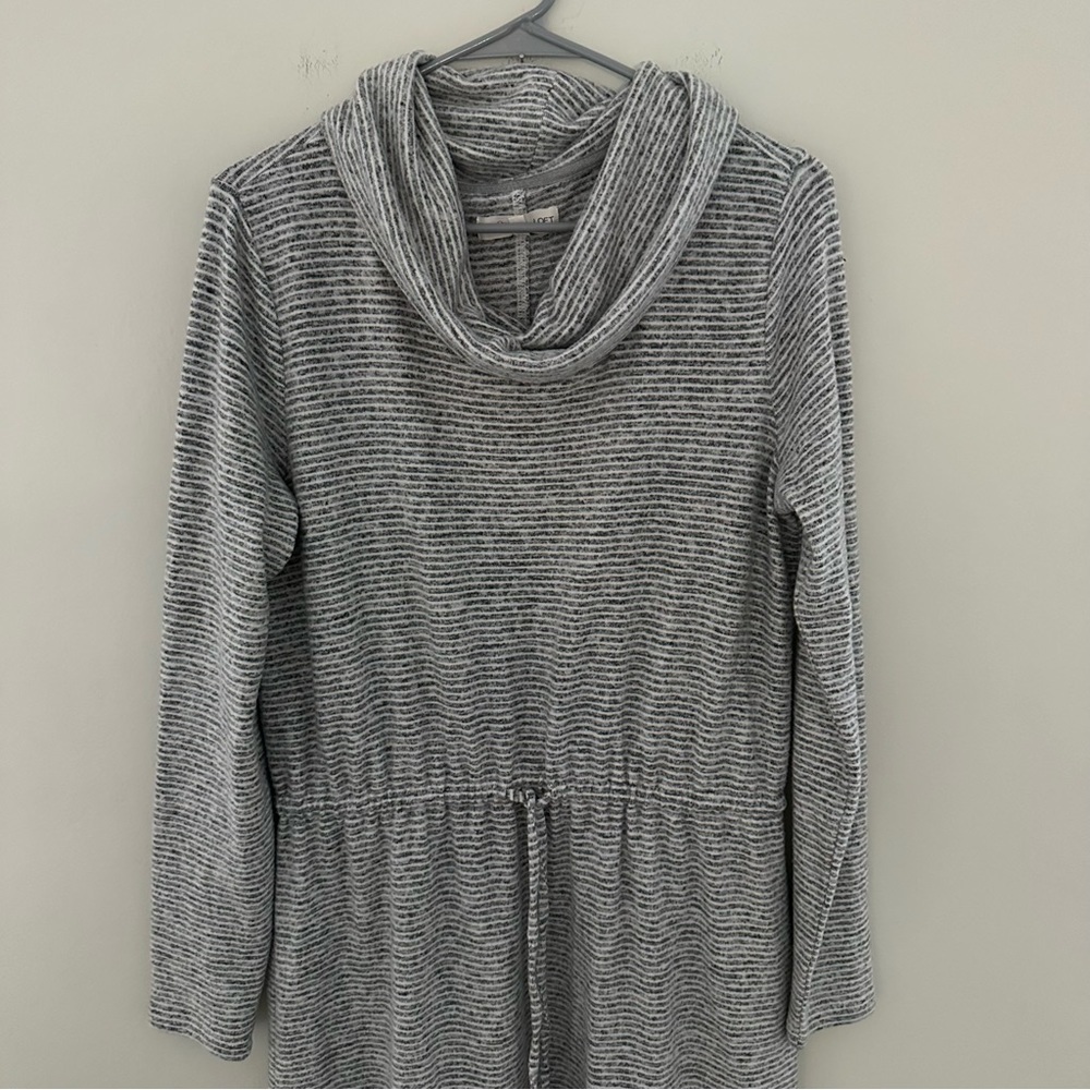 LOFT Lou & Grey Cowl Neck Drawstring Waist Long Sleeve Dress SZ M in Grey - Picture 3 of 9